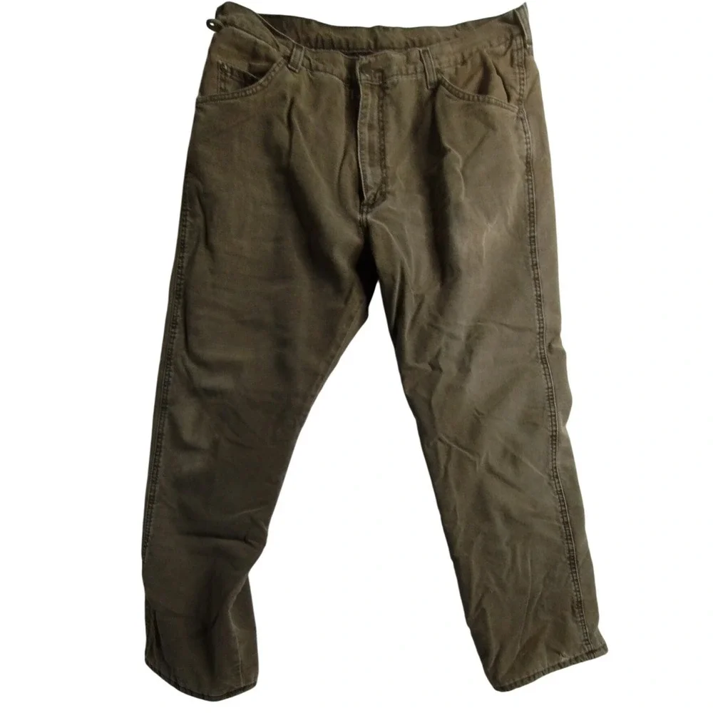 Wrangler Rugged Wear Mens 38x30 Brown Canvas Lined Work Pants Distressed outdoor